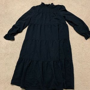 Black puffy sleeve midi dress